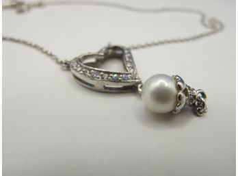 Thailand LENOX- Sterling Necklace With Heart Pendant And Pearl 6.35g