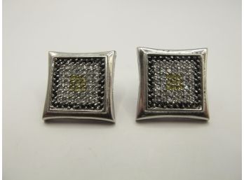 China- Square Earrings With Tri-colored Rhinestones 7.09g