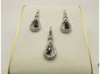 Sterling Earrings And Pendant With Floating Black Stone 6.87g