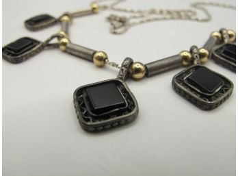 Sterling Necklace With Black Stone Pendants 13.43g