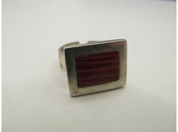 Sterling Ring With Large Red Square Center 8.78g  Size 6