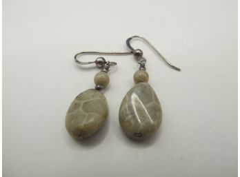 Sterling Drop Earrings With Petoskey Stones 3.10g