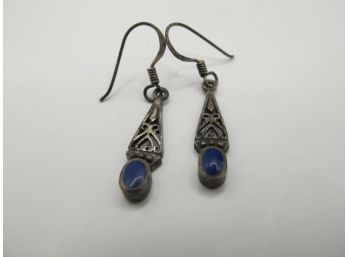 Vintage Drop Earrings With Blue Inlay 1.89g