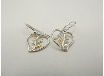 Sterling Heart Earrings With Floral Design 1.40g