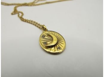 Gold Colored Sterling Necklace With Moon And Star Pendant 3.68g