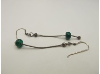 Sterling Earrings With Green Bead 1.82g