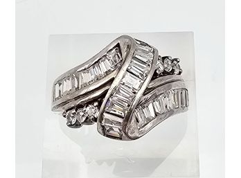 Rhinestone Sterling Silver Cocktail Ring Size 6.5 4.5 G