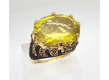 GP Jadeite Gold Over Sterling Silver Cocktail Ring Size 6.5 10.9 G