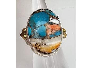 YS Spiney Oyster Turquoise Agate Sterling Silver Ring Size 6 9.6 G