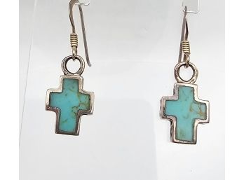 Turquoise Sterling Silver Cross Earrings 2.1 G