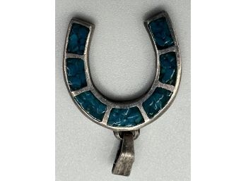 Sterling Silver Horseshoe Pendant With Turquoise, Colored Stones, 1.51 G.