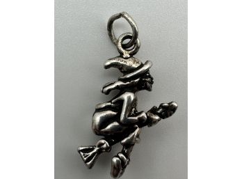 Sterling Silver Witch On A Broom Pendant, 2.75 G.