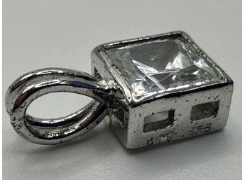 Thailand  Sterling Silver Pendant With Square, Clear, Stone, 1.97 G.