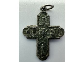 Sterling Silver Cross Pendant With Detailed Saints. I Am A Catholic Call A Priest. 1.33 G.