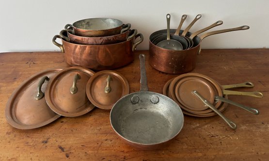Vintage French Copper Pots Set Bazar Francais New York