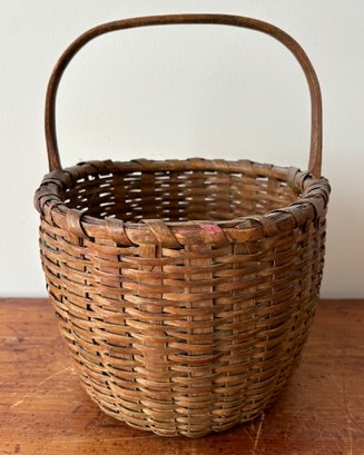 Early Antique Oak Splint Gathering Basket #1