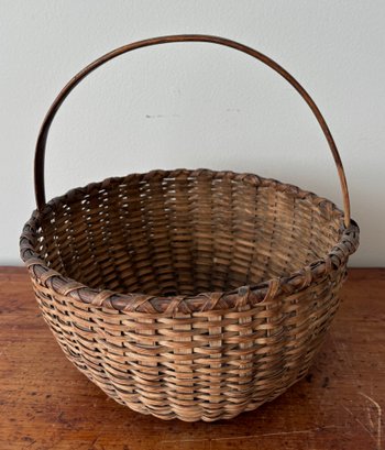 Early Antique Oak Splint Gathering Basket #2