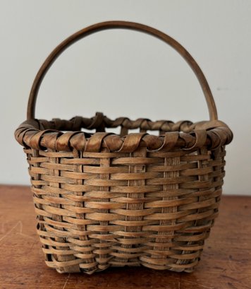 Early Antique Oak Splint Gathering Basket #3