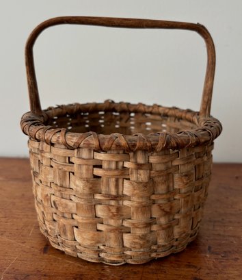 Early Antique Oak Splint Gathering Basket #4
