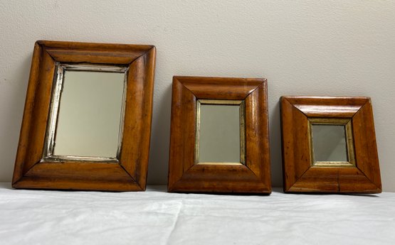 3 Small Antique Oak Wood Hanging Mirrors