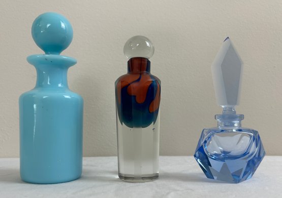 3 Antique Art Deco & Vintage Modern Glass Perfume Bottles