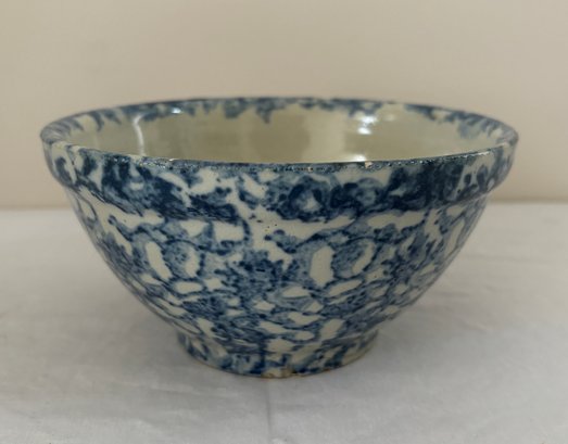 Vintage Blue Spongeware Pottery Bowl