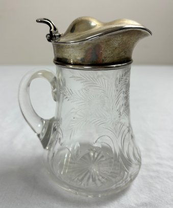 Antique Gorham Sterling Silver & Etched Glass Syrup Pitcher