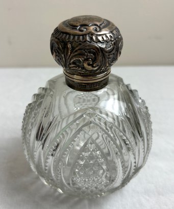 Antique Cut Crystal & Sterling Silver Repousse Perfume Scent Bottle #2