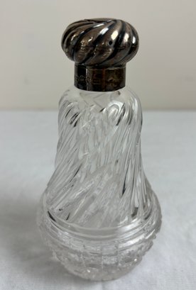 Antique Cut Crystal & Sterling Silver Repousse Perfume Scent Bottle #3