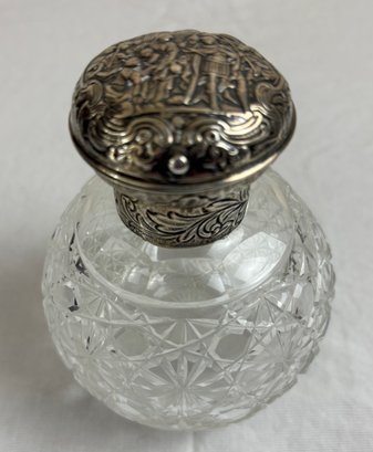 Antique Cut Crystal & Sterling Silver Repousse Perfume Scent Bottle #1