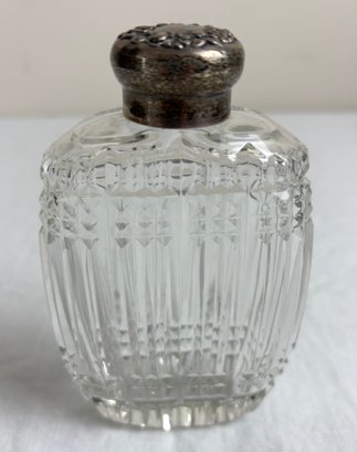 Antique Cut Crystal & Sterling Silver Repousse Scent Bottle Flask