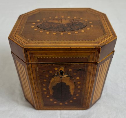 Antique English Wood Single Tea Box Inlay Marquetry