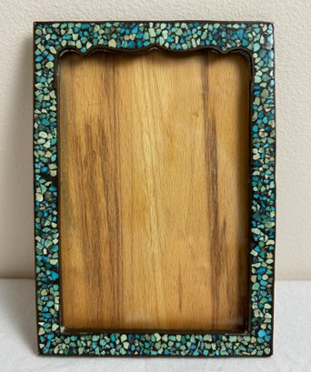 Antique Inlaid Turquoise Chips Brass Picture Photo Frame