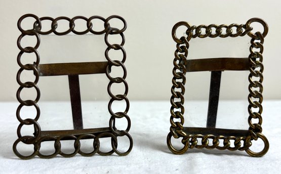 2 Antique Victorian Brass Chain Links Mini Photo Frames