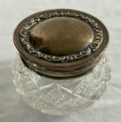Antique Sterling Silver & Cut Crystal Repousse Dresser Jar #3