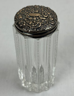 Antique Sterling Silver & Cut Crystal Repousse Dresser Jar #1
