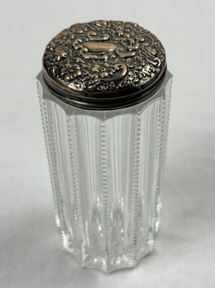 Antique Sterling Silver & Cut Crystal Repousse Dresser Jar #2