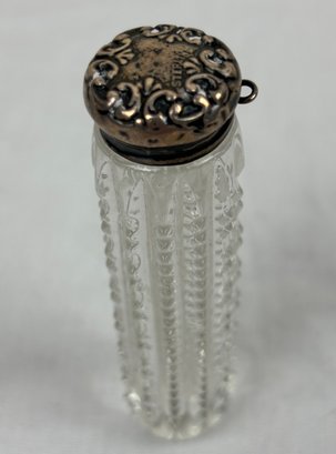 Antique Sterling Silver & Cut Crystal Purse Perfume Scent Bottle #1