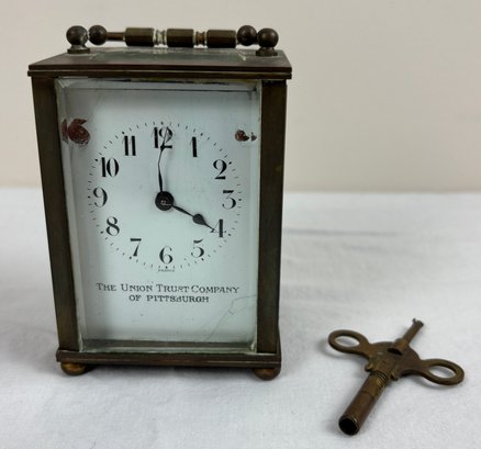 Antique D. Barrois Carriage Desk Clock Union Trust PA Advertising