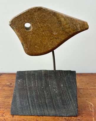 Signed Vintage Abstract Modern Carved Stone Fish Or Bird Sculpture