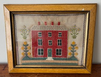 Antique Framed English Farmhouse Needlepoint Embroidery