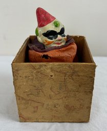 Antique French Bisque Clown Doll Jack In The Box Toy