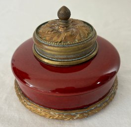 Antique Sevres French Porcelain Inkwell With Ormolu Mounts
