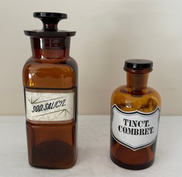 2 Vintage Apothecary Pharmacy Glass Bottles