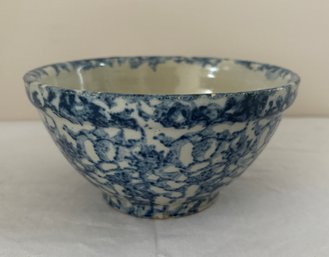 Vintage Blue Spongeware Pottery Bowl