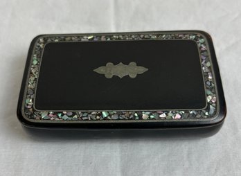 Vintage Wood Snuff Box Inlaid Sterling Silver & Abalone Shell
