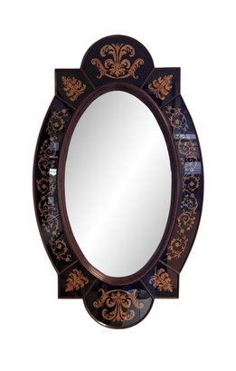Glamorous Chinoiserie Black And Gold Eglomise Mirror Almost 4FT Tall