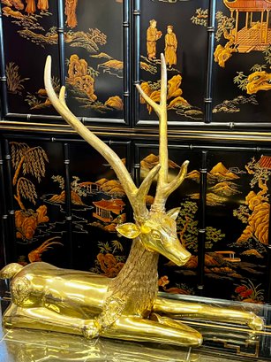 Magnificent Large Hollywood Regency Solid Brass Reindeer Deer Statue Sculpture 25' Tall!
