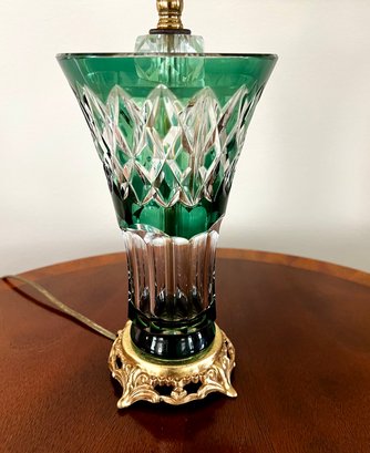 Exquisite Cut To Clear Green Crystal Table Lamp