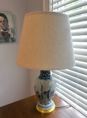 Classic Blue And White Handpainted Floral Ceramic Lamp 26' Tall